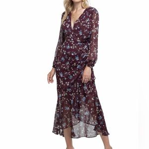 ASTR The Label Side Cinched Mermaid Floral Dress in Wine - Large - New w/ Tags
